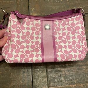 Coach signature pink cream mini bag stripe with COA Barbie barbiecore